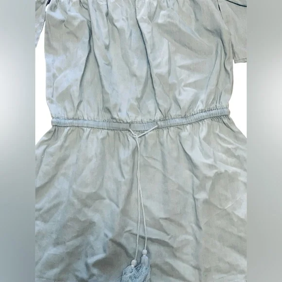 Light blue off the shoulder dress, with pockets and an adjustable waist, flowy - Picture 3 of 8